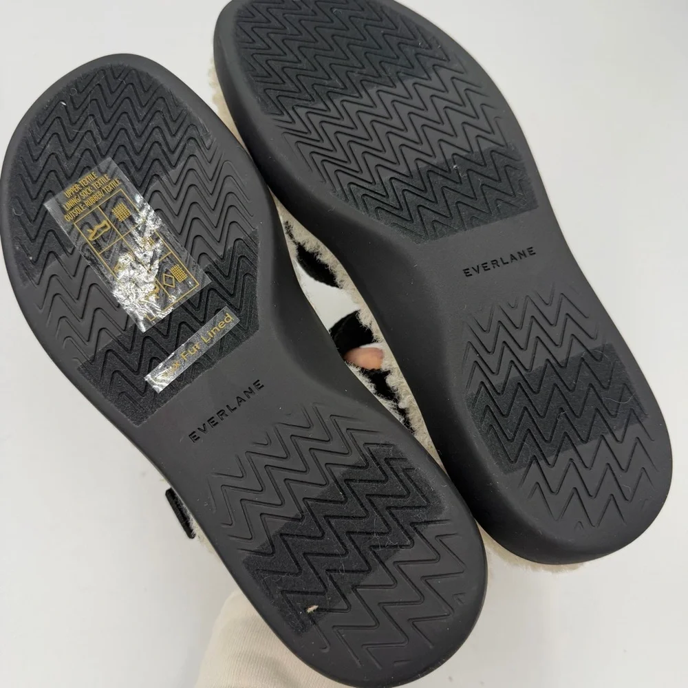 NEW Everlane Black ReNew Teddy Faux Fur Sport Sandal in Size 6